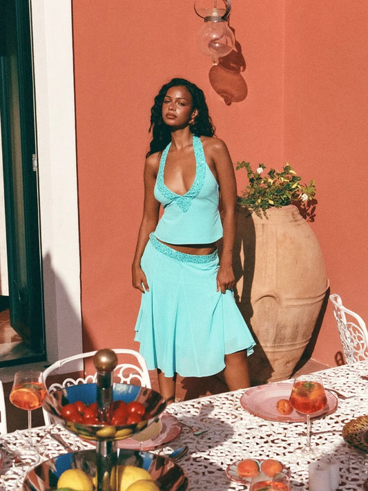 Arianna Midi Skirt | Turquoise